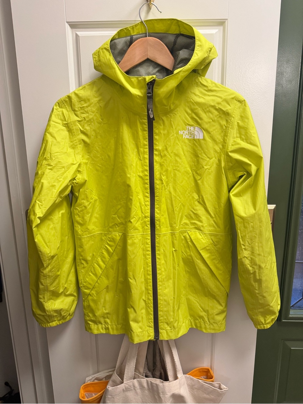 The North Face Neon Lime Hooded Kids Rain Jacket